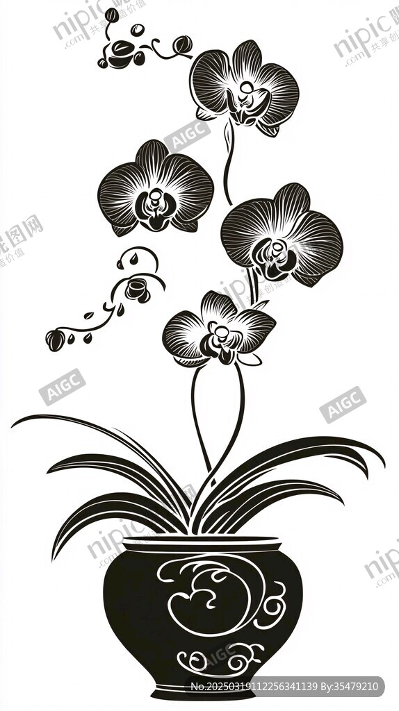 黑白蘭花圖案