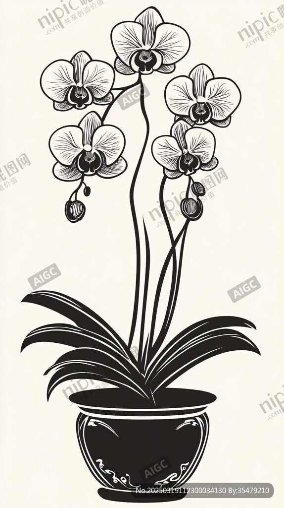 黑白蘭花圖案
