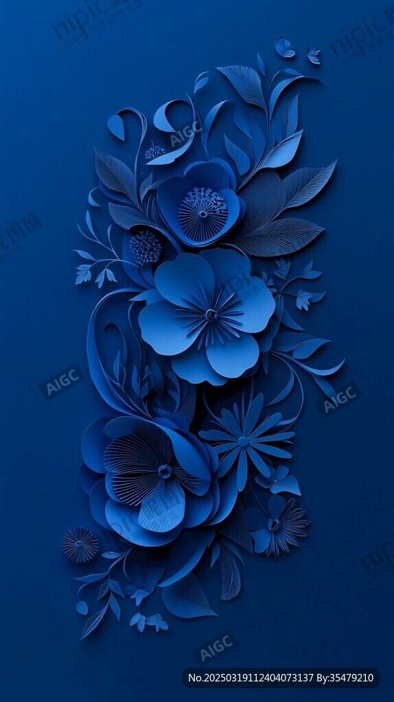 藍色紙藝花卉藝術