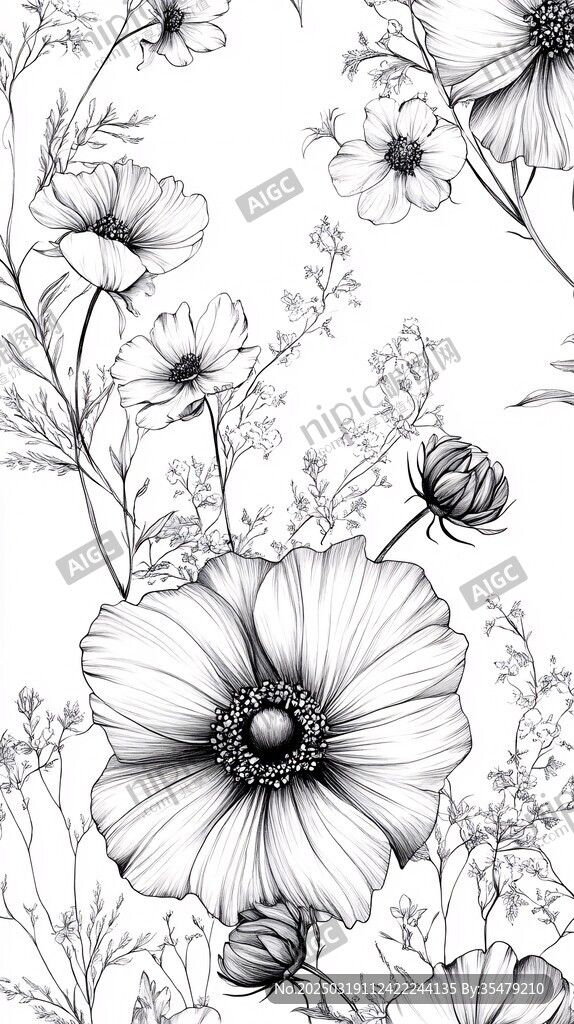 黑白花卉圖案