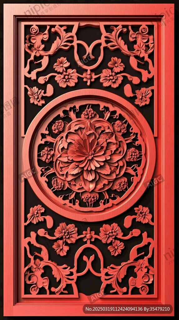 紅色木雕花紋板