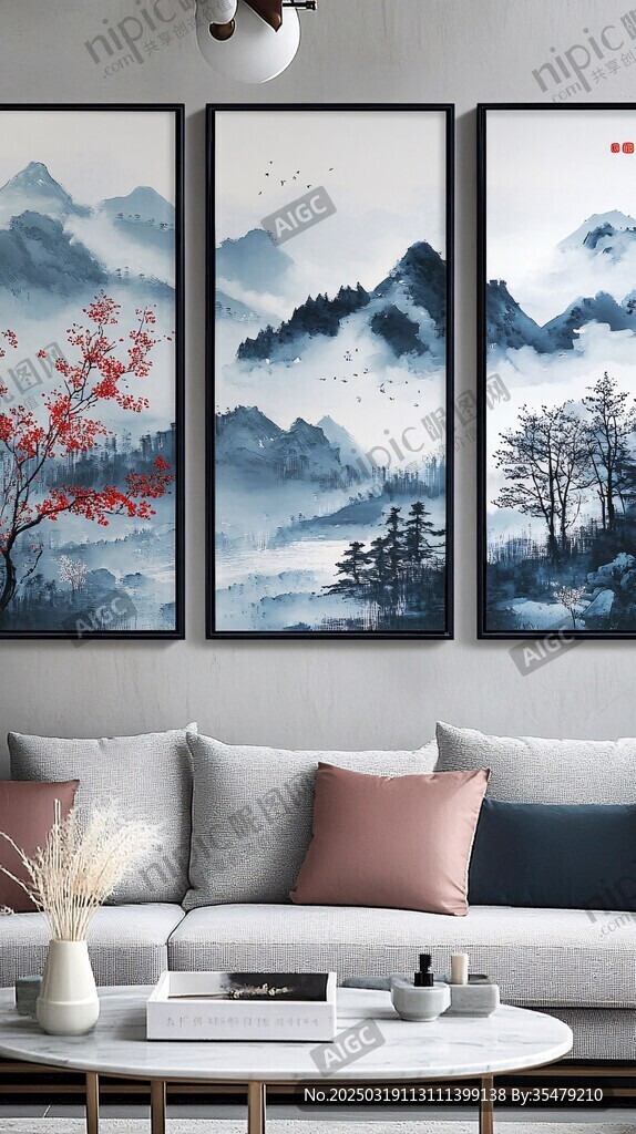 山水畫三聯(lián)畫