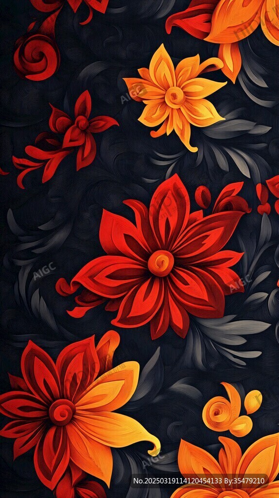 紅色與黃色花卉圖案