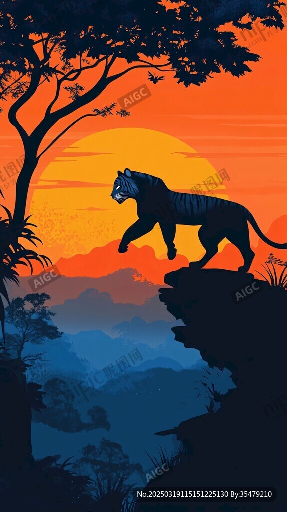 夕陽下的老虎剪影