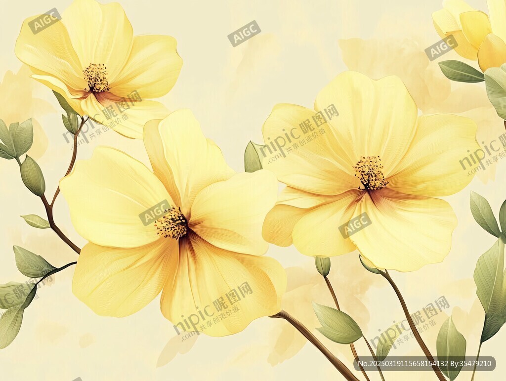 淺黃花卉藝術畫