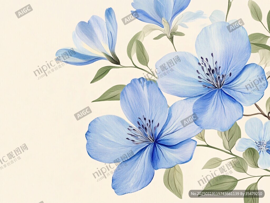 淺藍(lán)花卉水彩畫