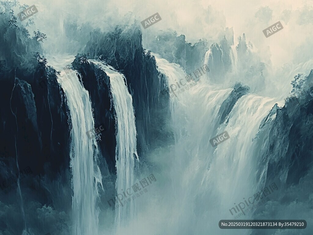 山水畫中的瀑布風景
