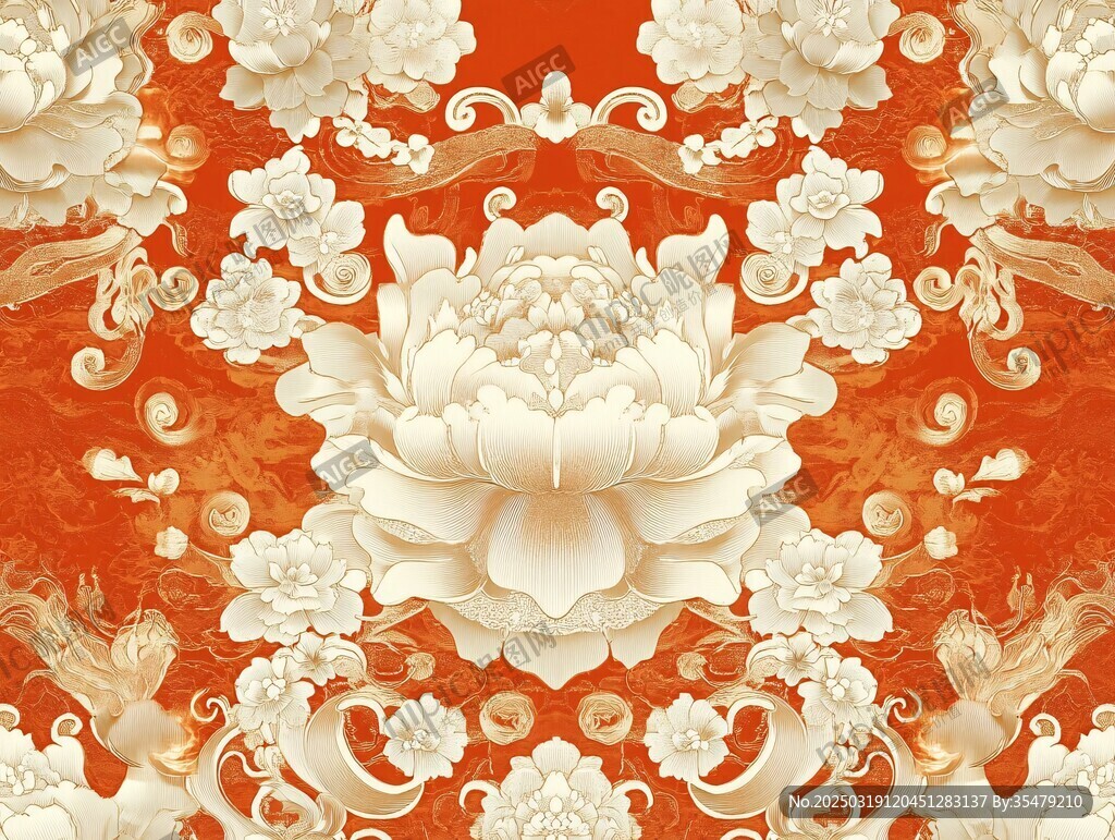 橙色背景上的白色花卉圖案