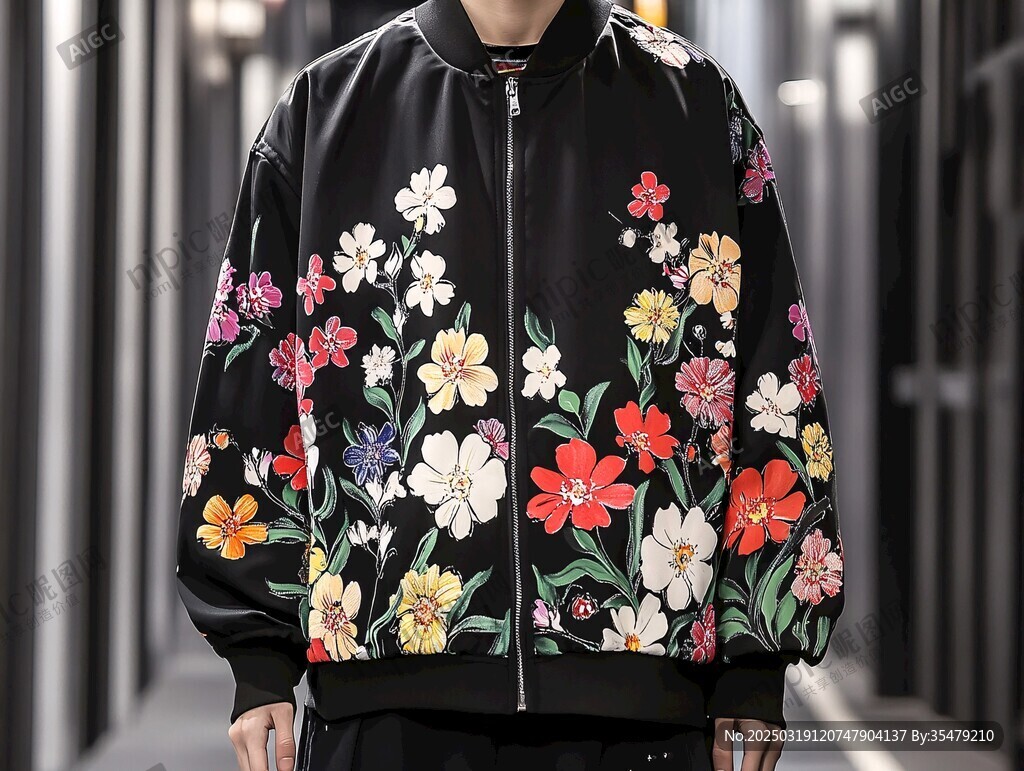 黑色印花棒球服