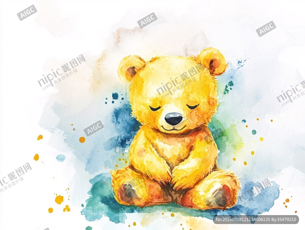 水彩風格的泰迪熊插畫