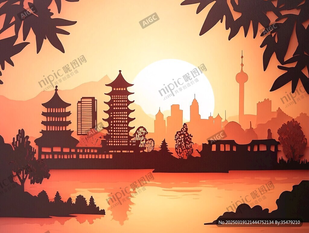 城市剪影日落景觀