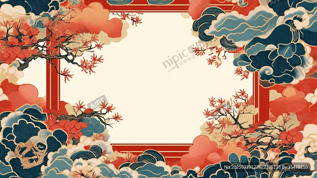 云霧繚繞的紅梅圖