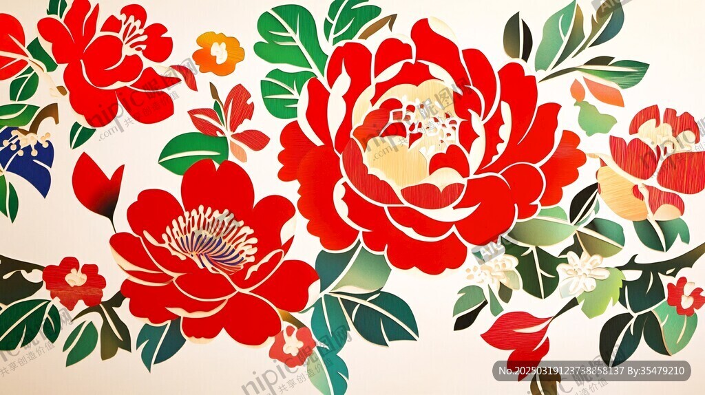 紅色花卉剪紙藝術(shù)