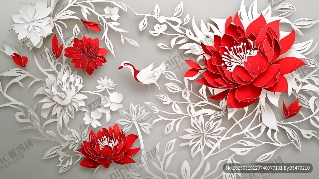 紅白花鳥剪紙藝術(shù)
