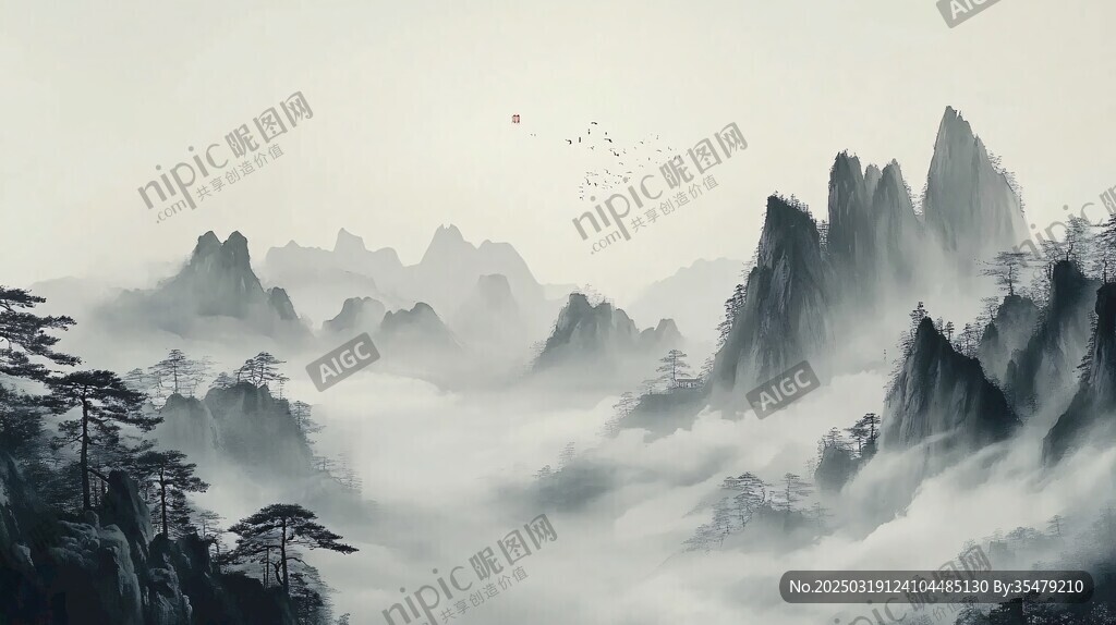 云霧繚繞的山脈仙境