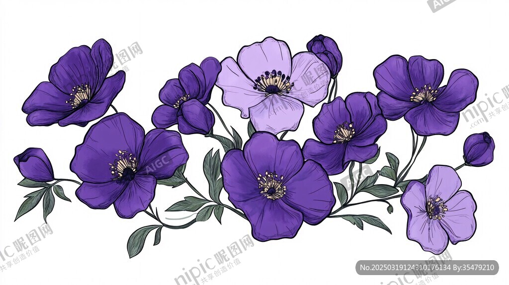 紫色花卉插畫