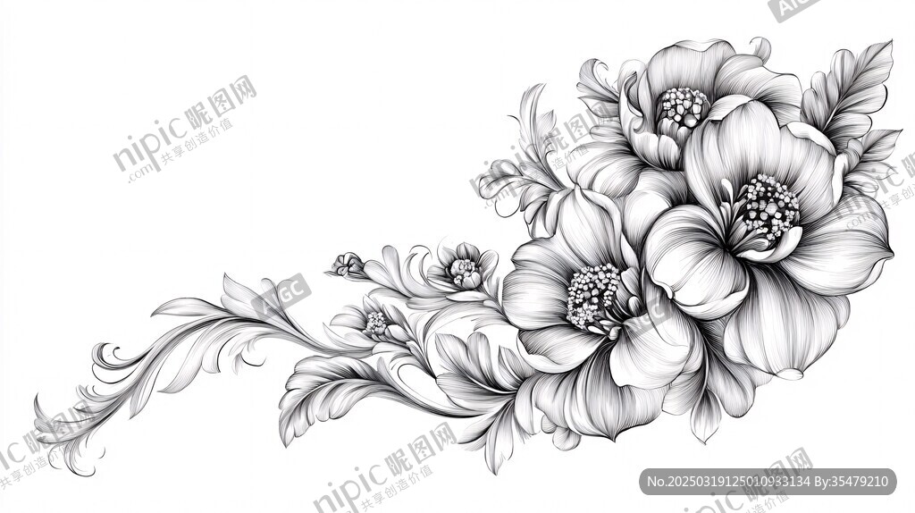 黑白花卉設計