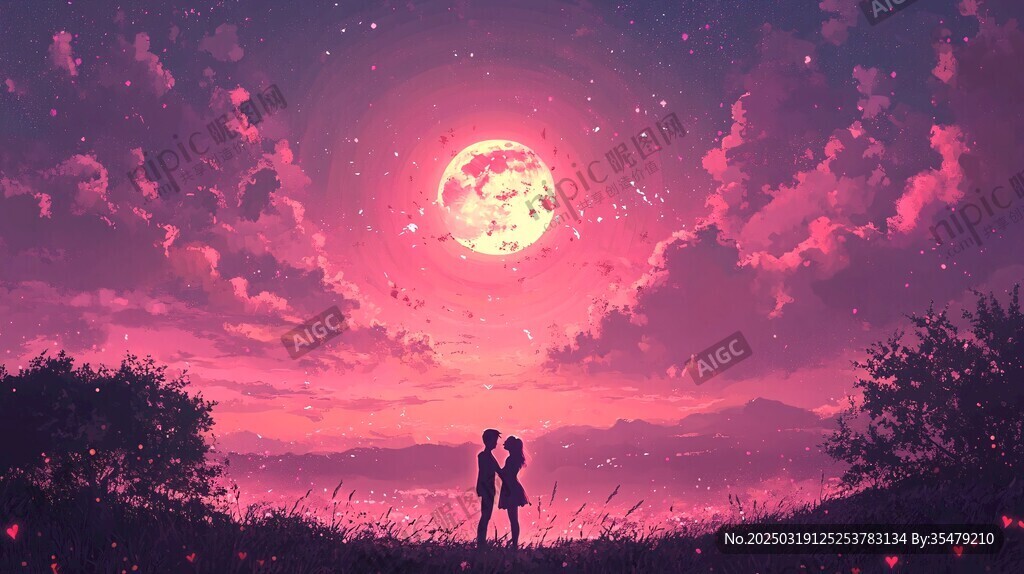 浪漫月夜 情侶剪影