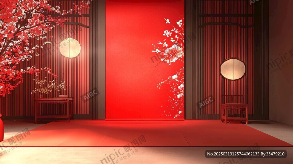 紅色中國風室內設計