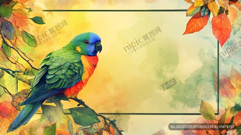 彩色鸚鵡與秋葉