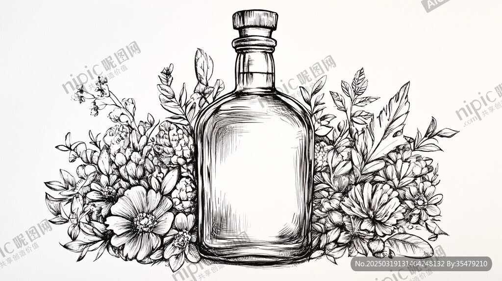 花卉與酒瓶的優(yōu)雅構(gòu)圖