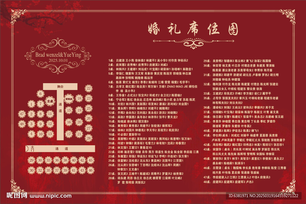中式紅色婚禮席位圖