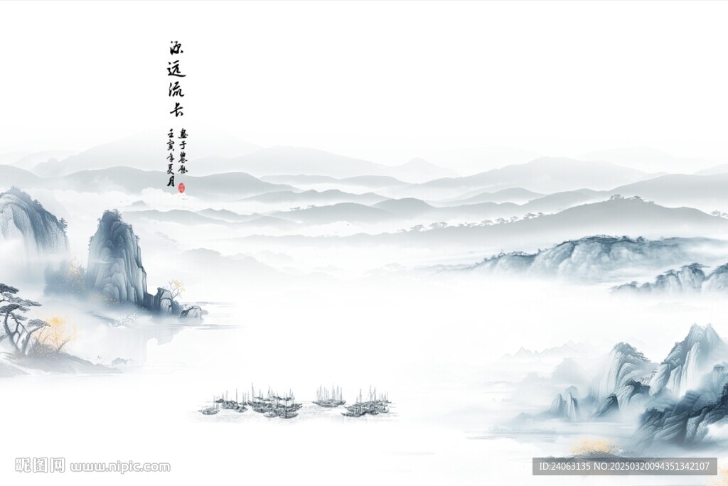 新中式山水畫背景墻
