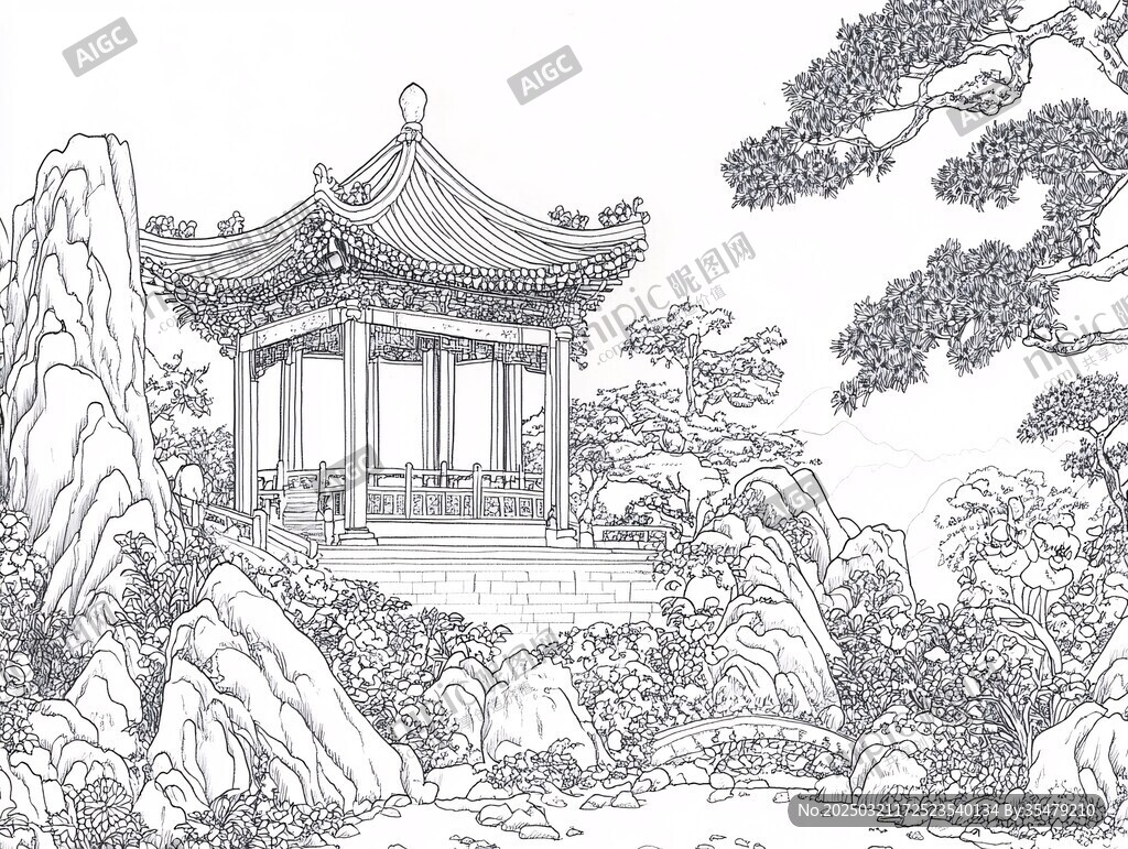 中國古典園林線描畫