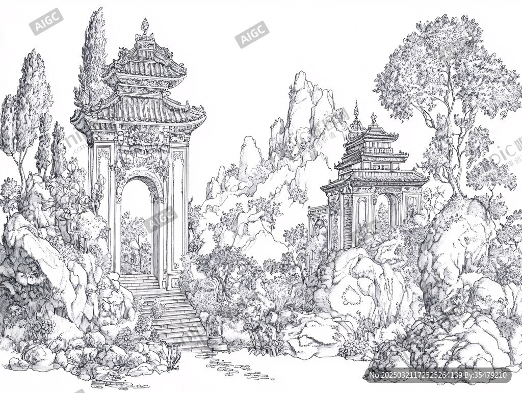 古風建筑手繪圖