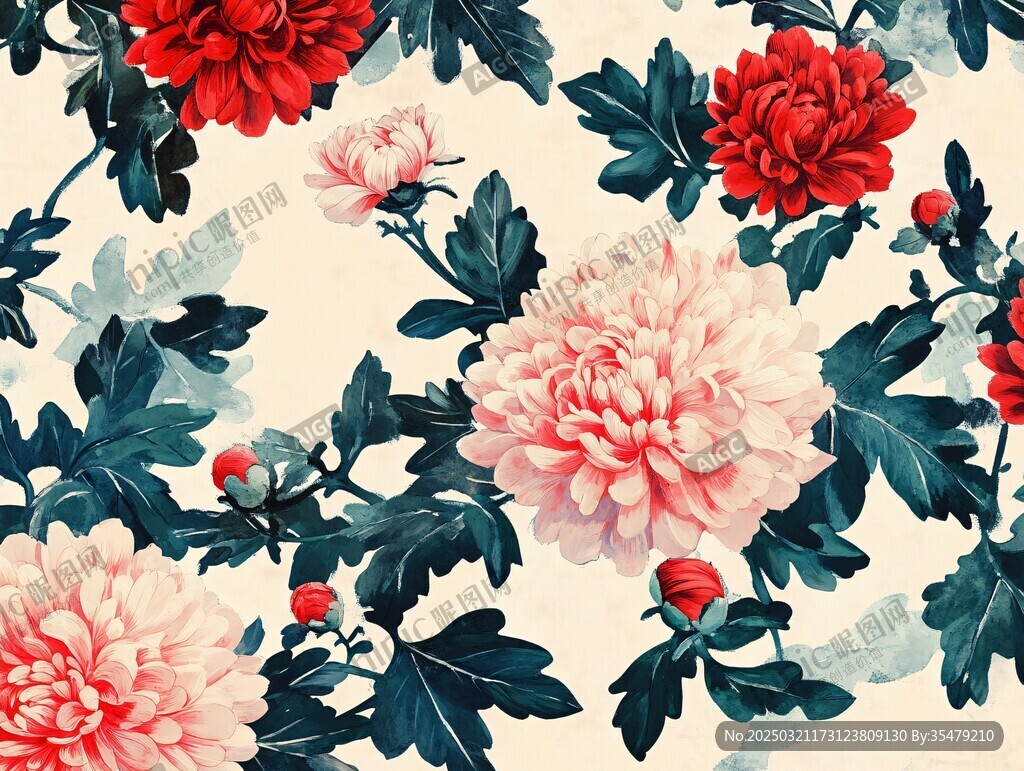 紅粉菊花圖案