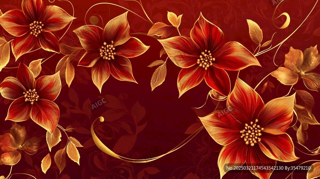 紅金花卉圖案