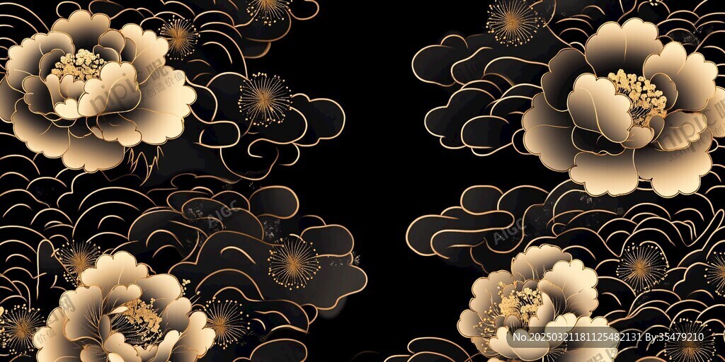 金色花卉圖案在黑色背景上