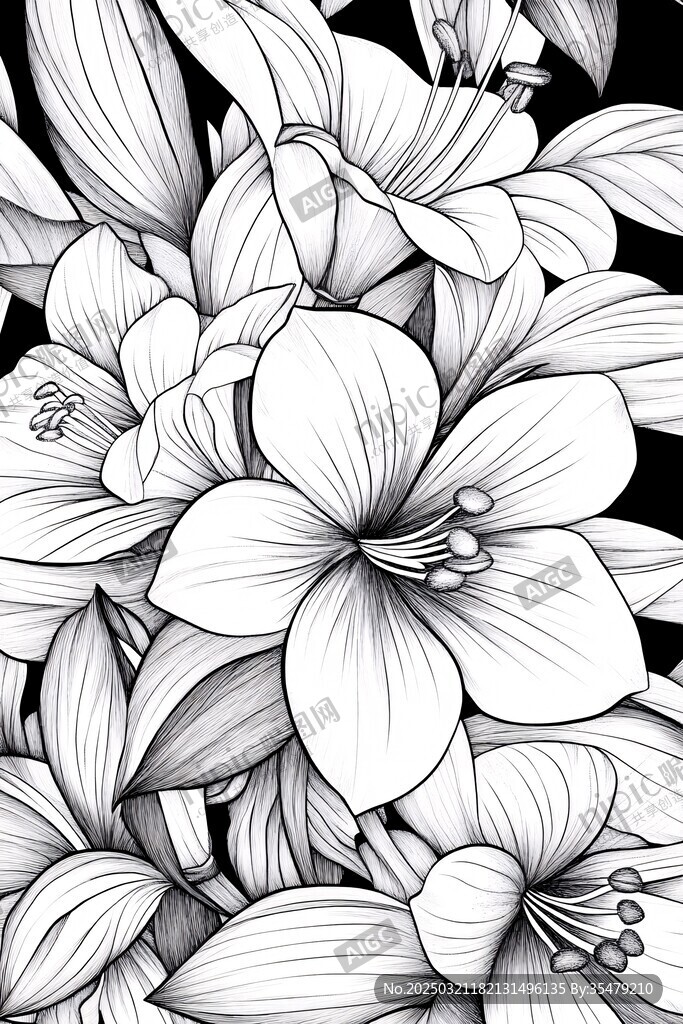 黑白花卉藝術(shù)插畫