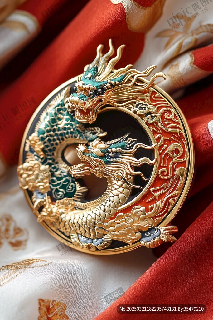 雙龍戲珠胸針