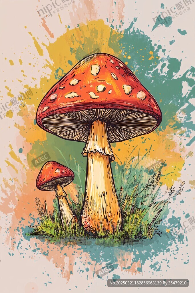 巨型蘑菇與斑駁背景