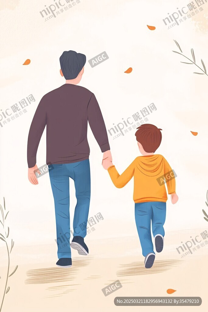 父親與孩子手牽手漫步