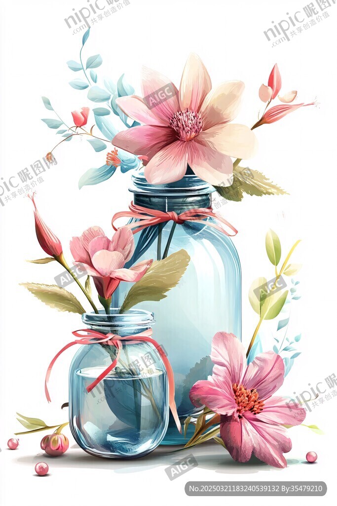 玻璃花瓶中的粉色花朵