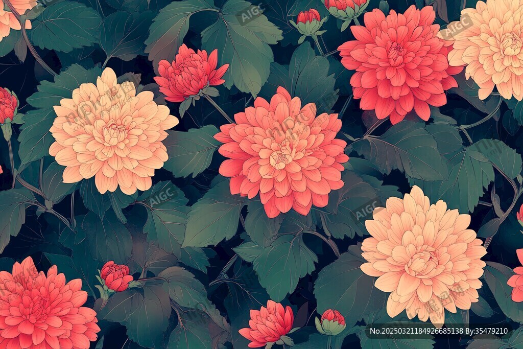 橙紅色花卉圖案