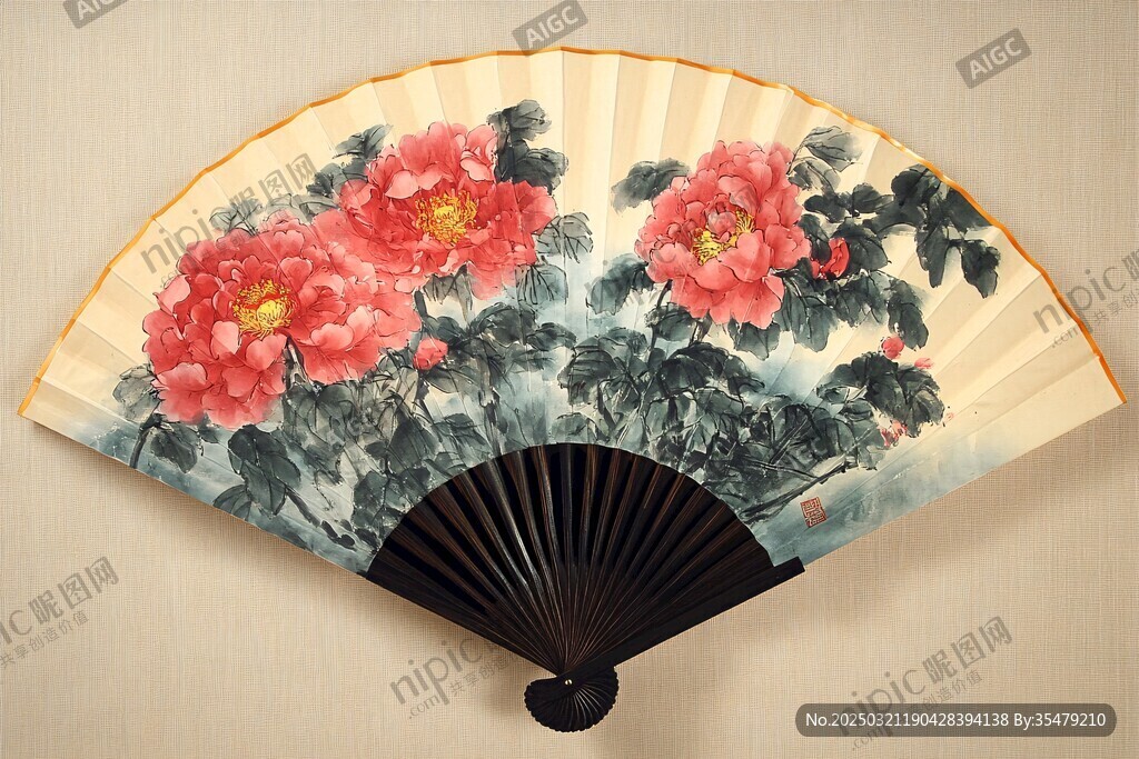 芍藥花扇畫