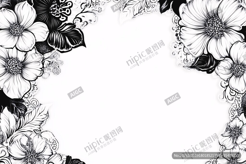 黑白花卉框架設(shè)計(jì)