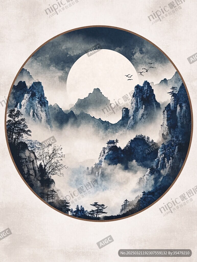 山水圓月圖