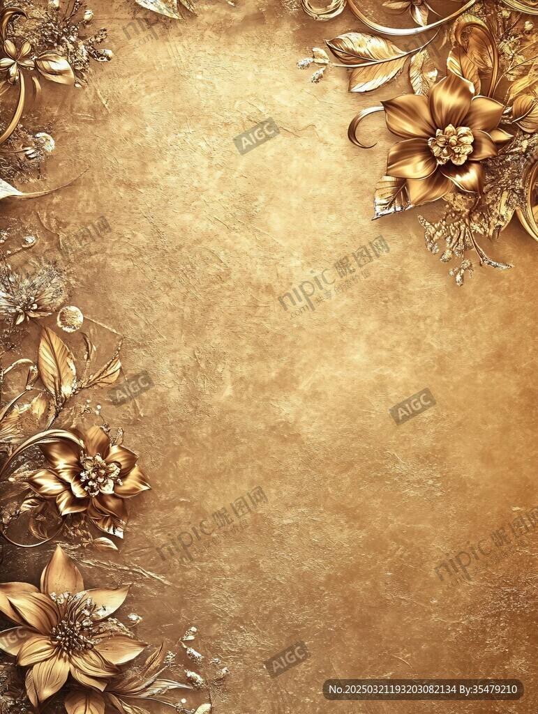 金色浮雕花卉紋理背景