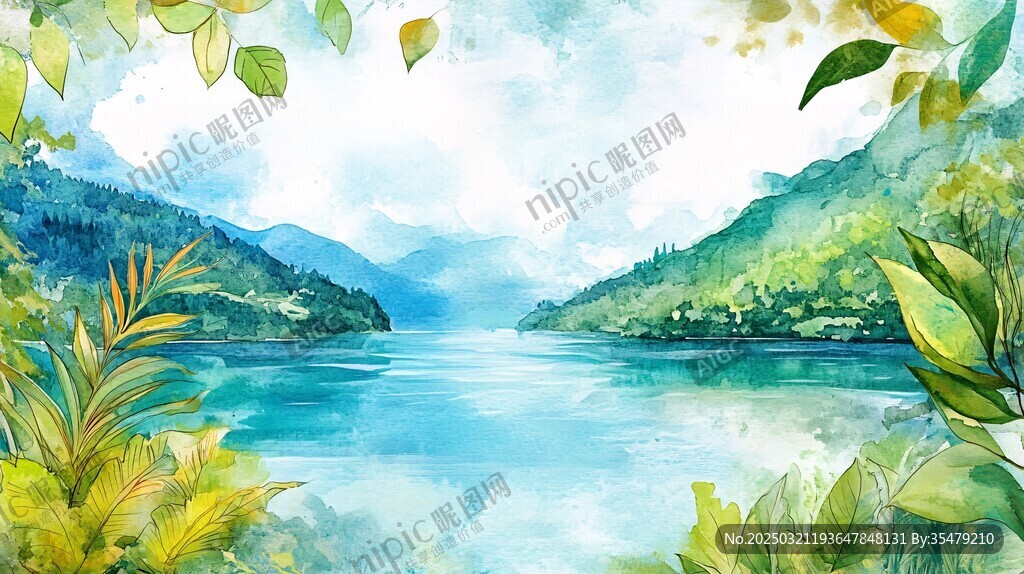 翠綠的湖山風景