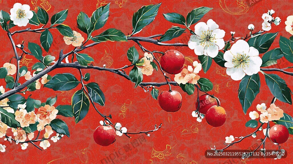 紅色背景上的花果圖案