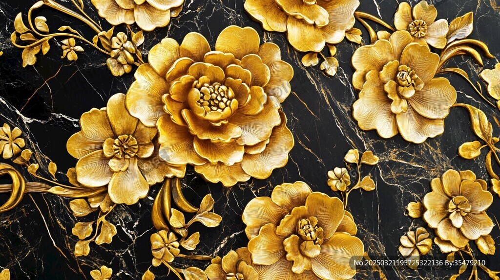 金色花卉浮雕藝術
