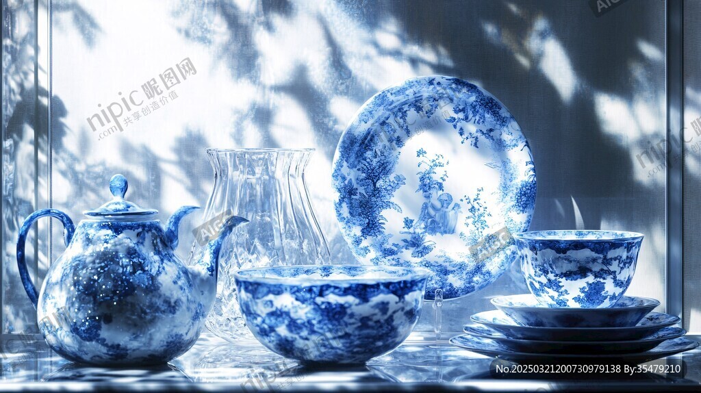 青花瓷藝術之光影下的韻味