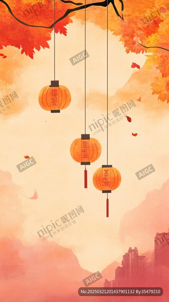 秋日暖陽(yáng)下的傳統(tǒng)燈籠