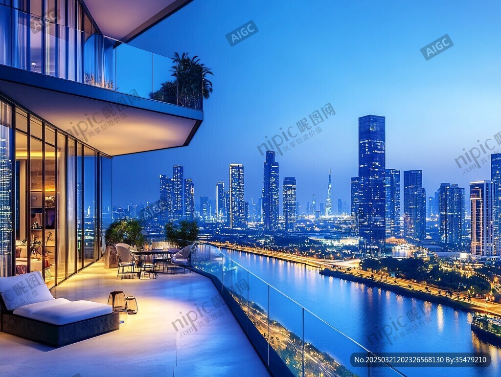 豪華城市公寓的夜景視角