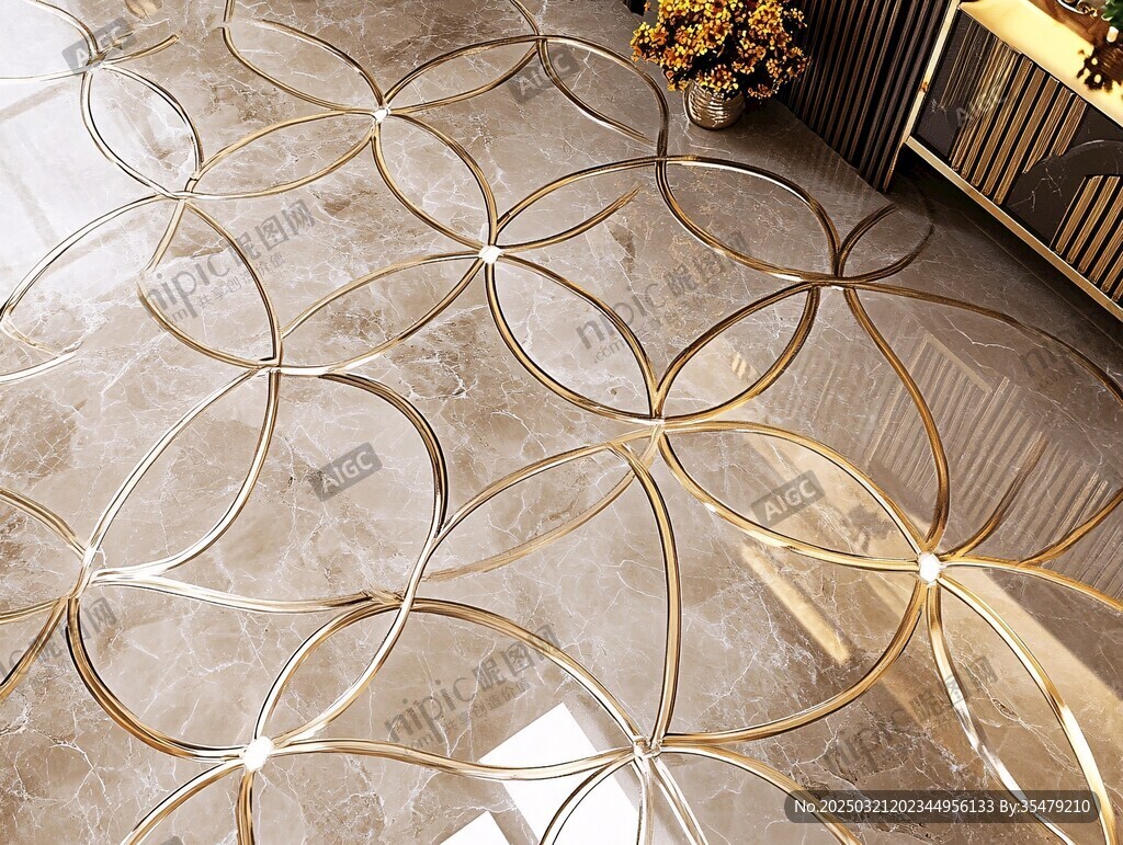 marble floor design with gold patterns