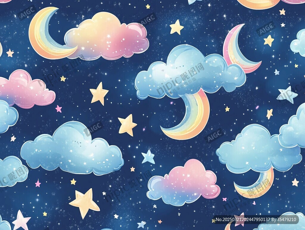 夜空中的云朵和星星